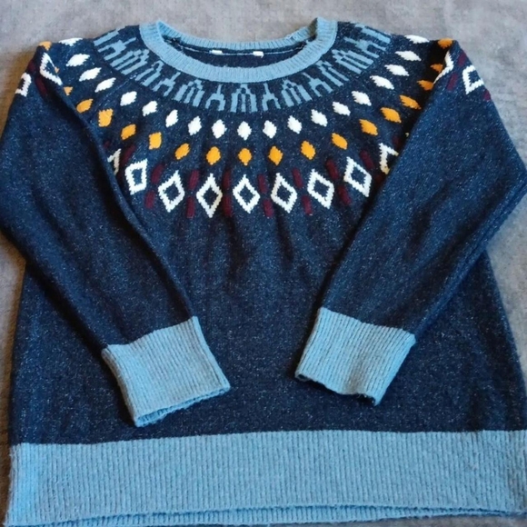 Cozy Geometric Winter Knit Sweater, Fall Knitwear, Cabincore Navy Multicolor Med - Picture 7 of 9